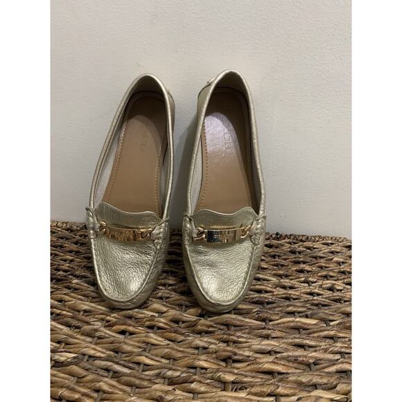 COACH Gold Metallic Leather OLIVE LOAFERS SHOES Old Money SLIP-ON FLATS 8.5 B - Picture 1 of 9